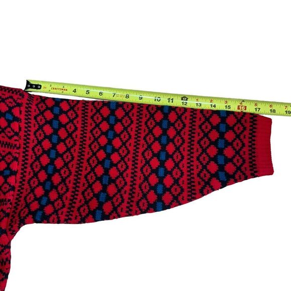 Vtg 80s 90s Cardigan Knit Knit Red Blue Grandpacore Grandmacore M Shoulder Pads - Picture 7 of 8